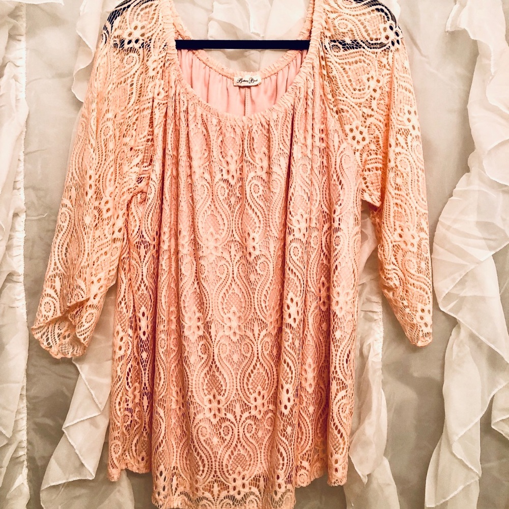 Peach floral lace top